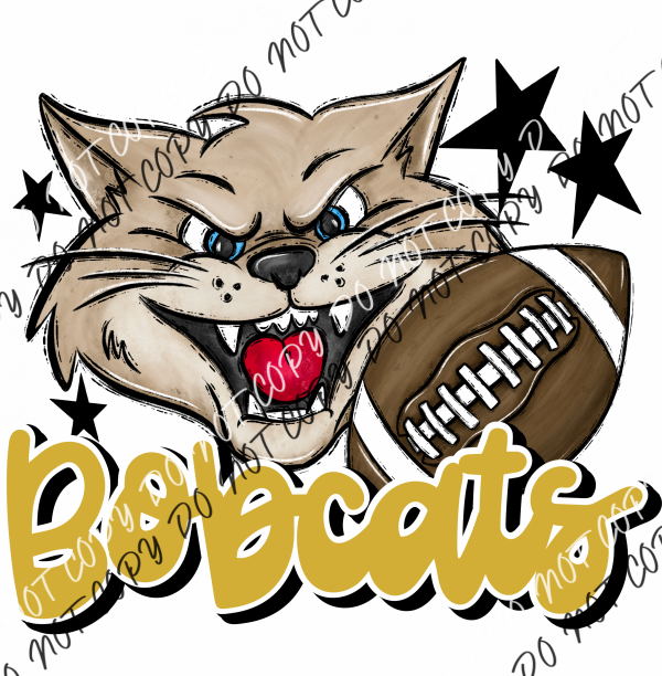 Mascot Bobcats Football Dtf Transfer (See Color Options) Pocket Size 3 / Gold Transfers