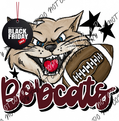 Mascot Bobcats Football Dtf Transfer (See Color Options) Pocket Size 3 / Maroon Transfers