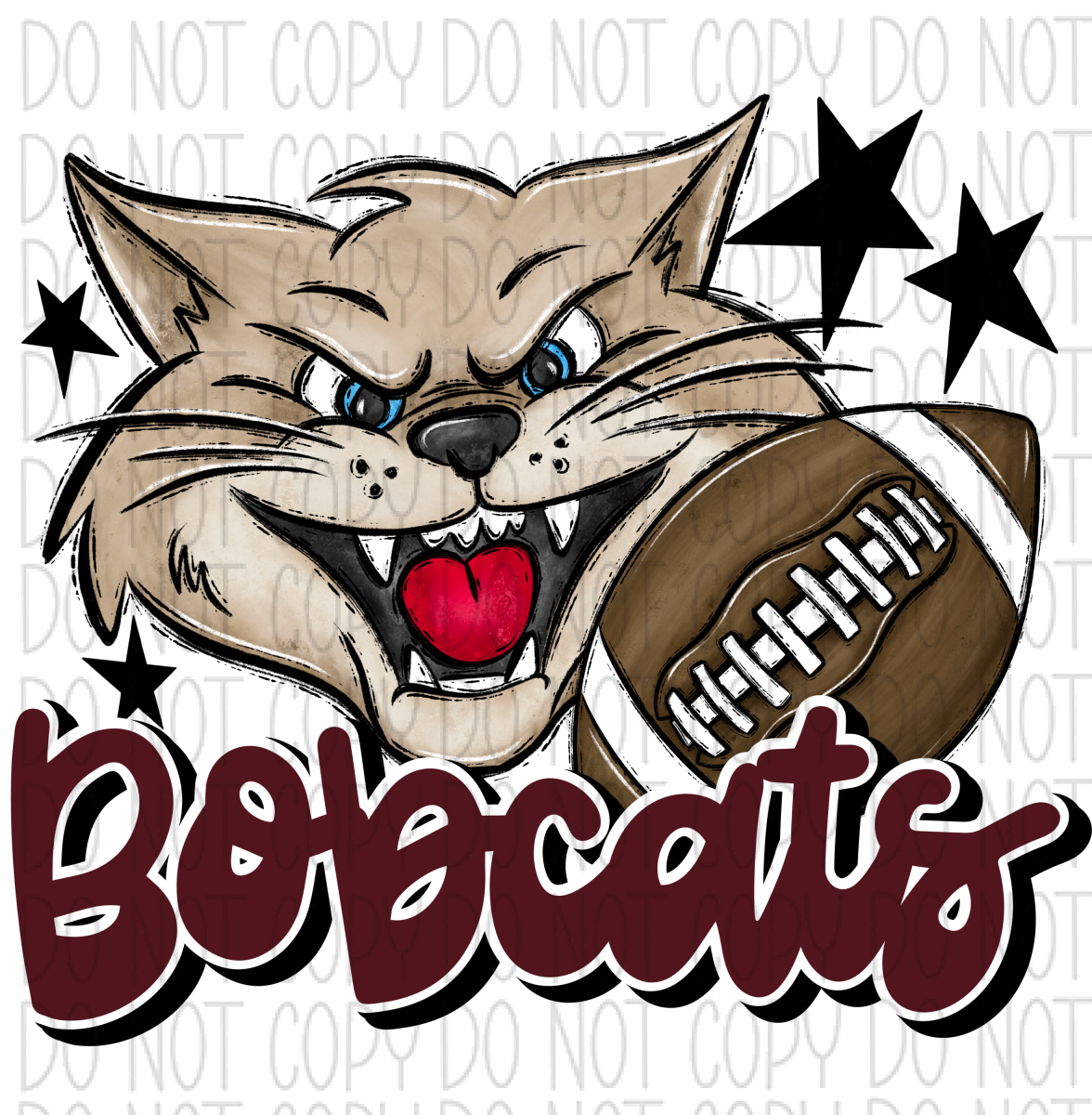Mascot Bobcats Football Dtf Transfer (See Color Options) Pocket Size 3 / Maroon Transfers