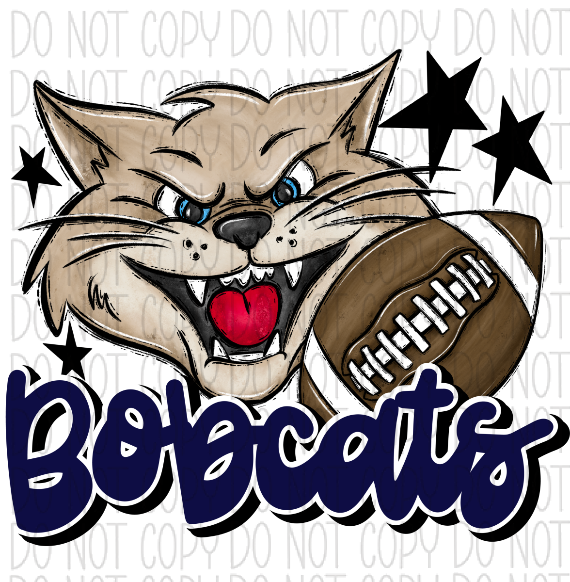 Mascot Bobcats Football Dtf Transfer (See Color Options) Pocket Size 3 / Navy Transfers