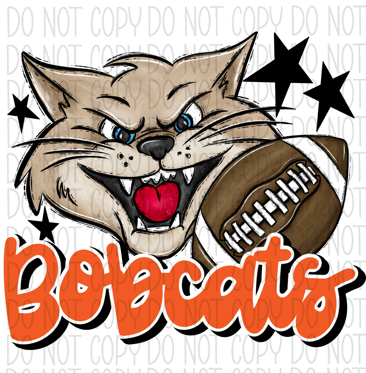 Mascot Bobcats Football Dtf Transfer (See Color Options) Pocket Size 3 / Orange Transfers