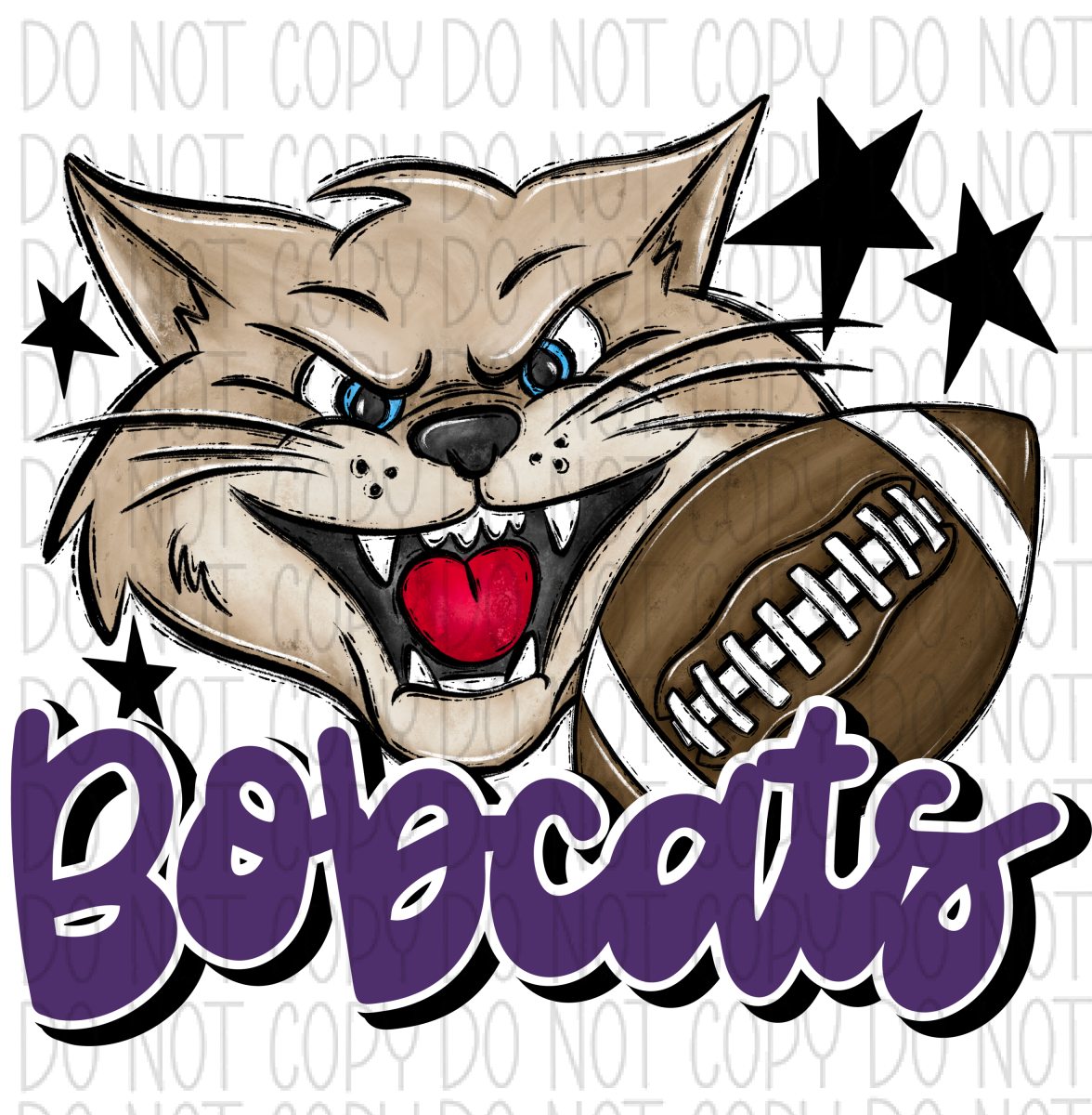 Mascot Bobcats Football Dtf Transfer (See Color Options) Pocket Size 3 / Purple Transfers