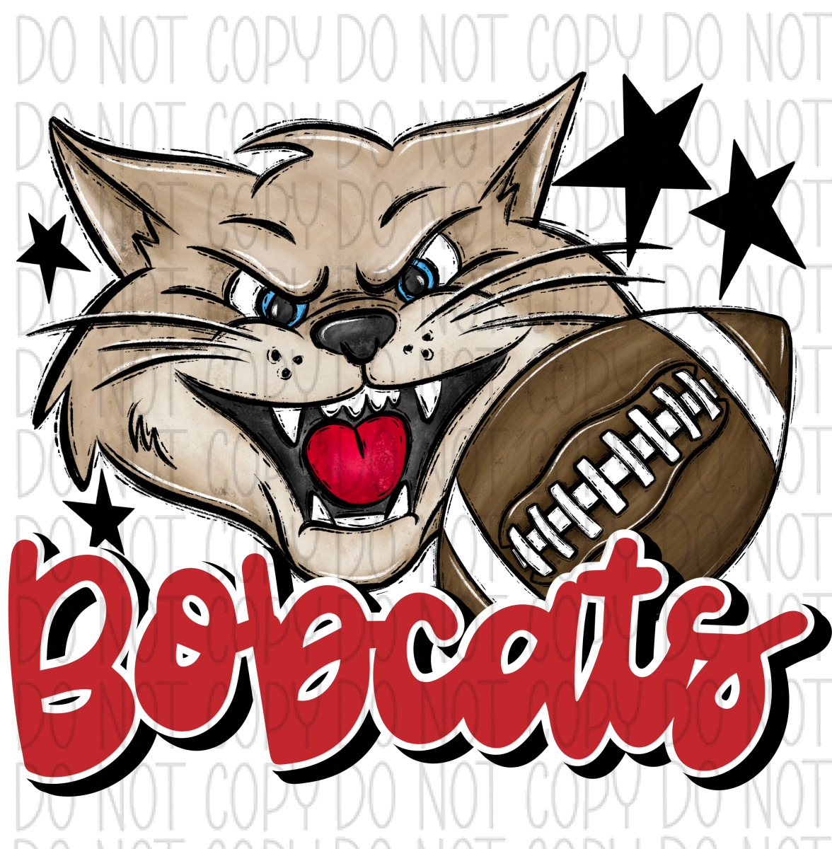 Mascot Bobcats Football Dtf Transfer (See Color Options) Pocket Size 3 / Red Transfers