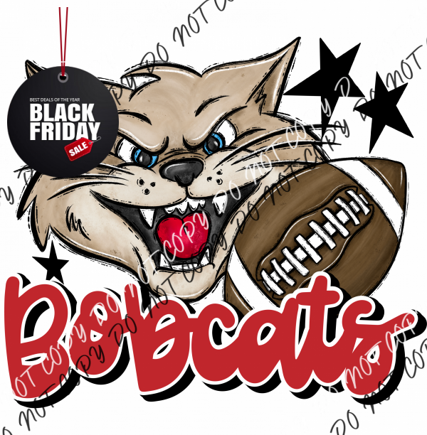 Mascot Bobcats Football Dtf Transfer (See Color Options) Pocket Size 3 / Red Transfers