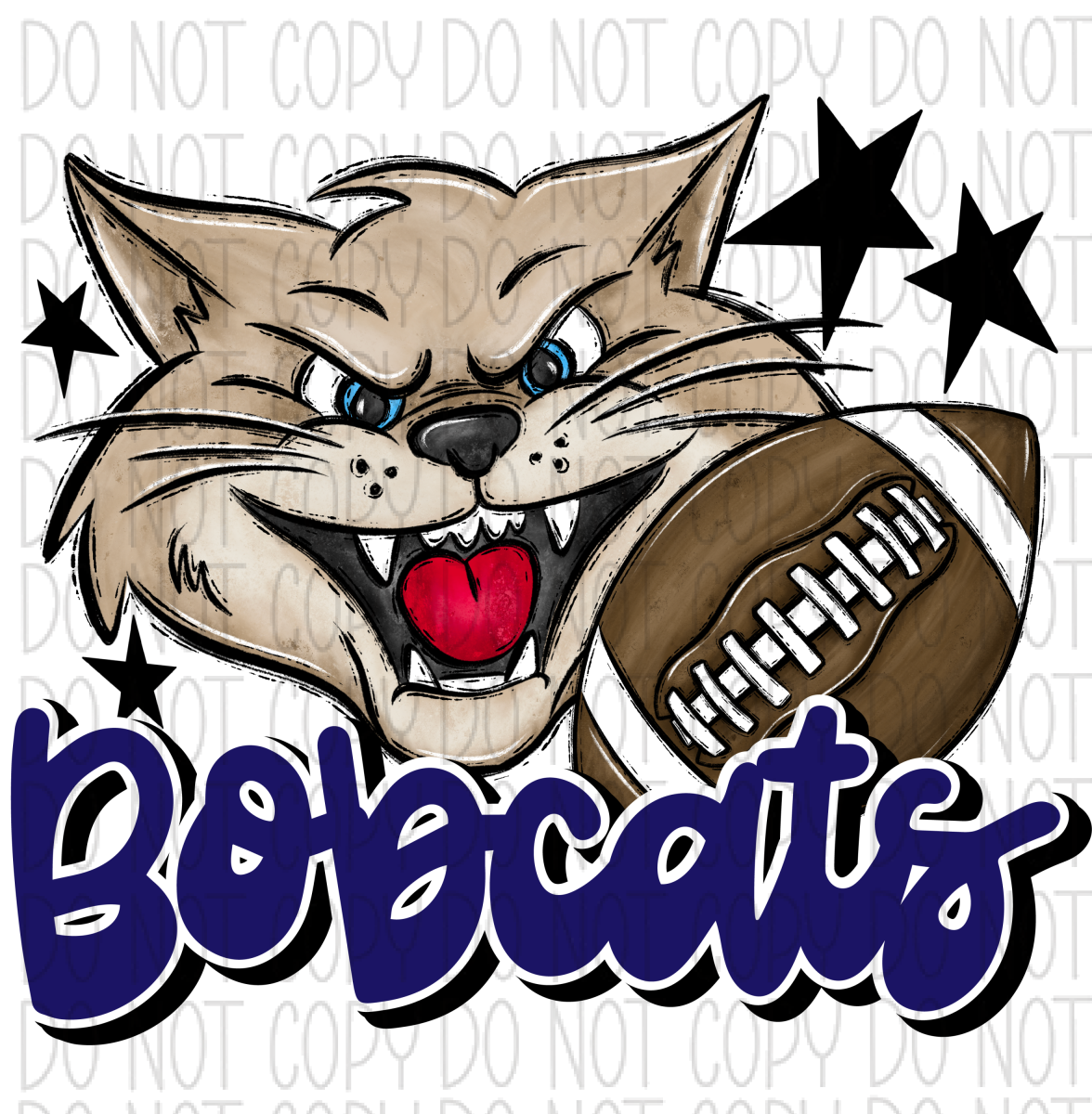 Mascot Bobcats Football Dtf Transfer (See Color Options) Pocket Size 3 / Royal Transfers