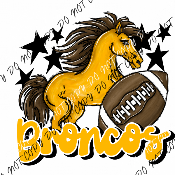 Mascot Broncos Football Dtf Transfer (See Color Options) Pocket Size 3 / Yellow Gold Transfers