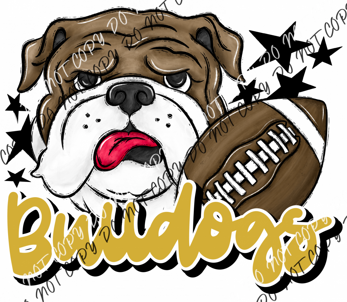 Mascot Bulldogs Football Dtf Transfer (See Color Options) Pocket Size 3 / Gold Transfers