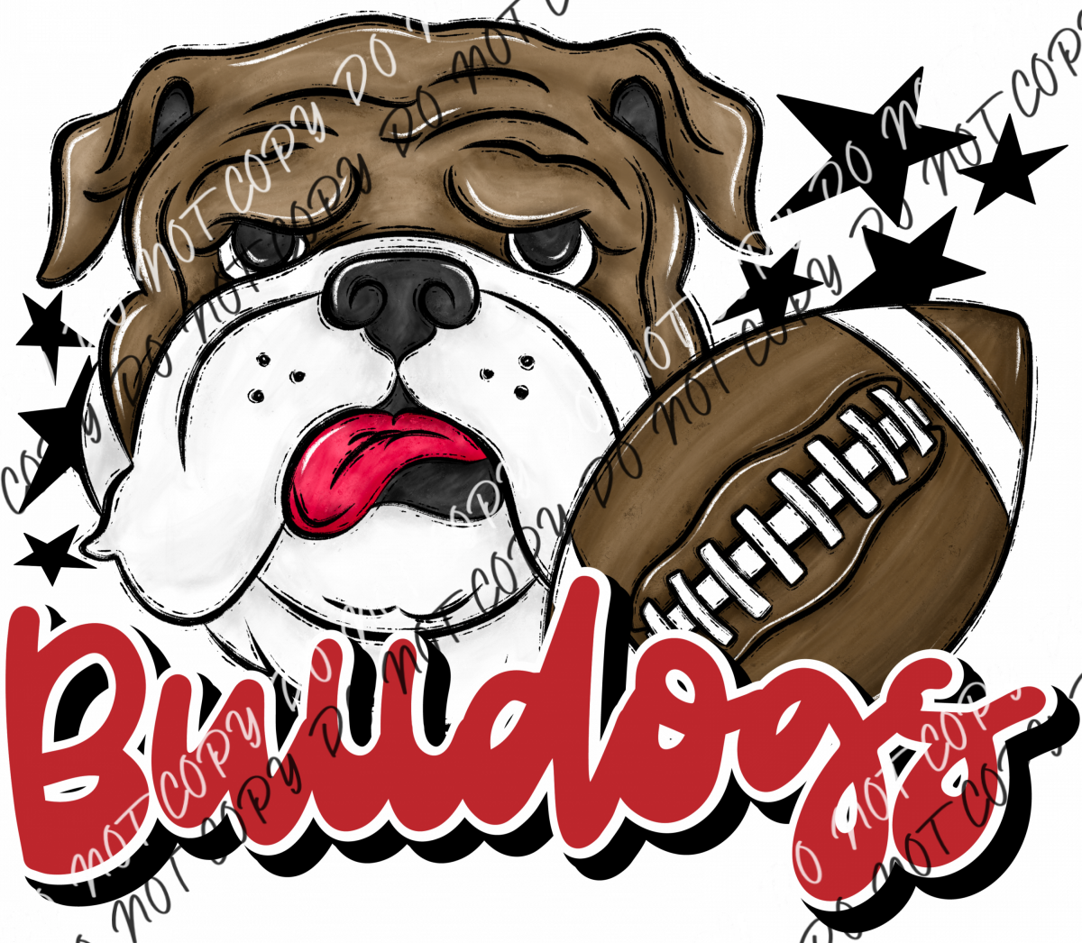 Mascot Bulldogs Football Dtf Transfer (See Color Options) Pocket Size 3 / Red Transfers