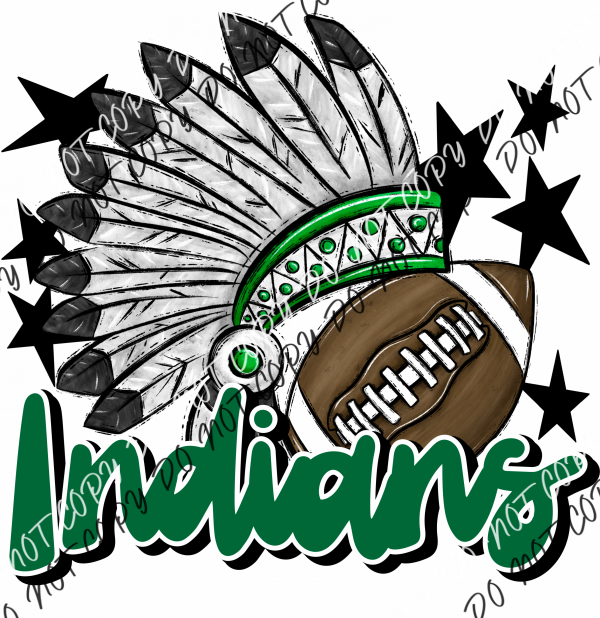 Mascot Indians Football Dtf Transfer (See Color Options) Pocket Size 3 / Green Transfers