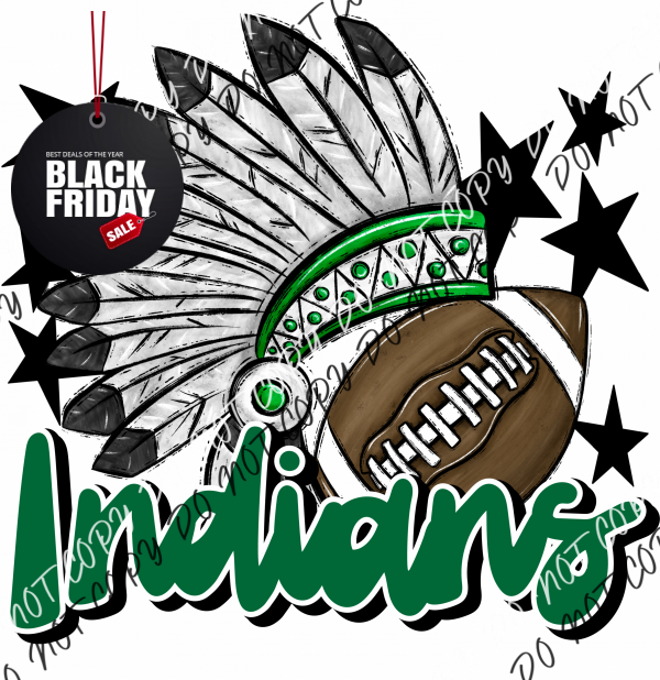 Mascot Indians Football Dtf Transfer (See Color Options) Pocket Size 3 / Green Transfers