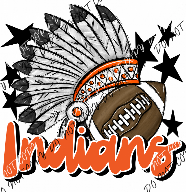 Mascot Indians Football Dtf Transfer (See Color Options) Pocket Size 3 / Orange Transfers