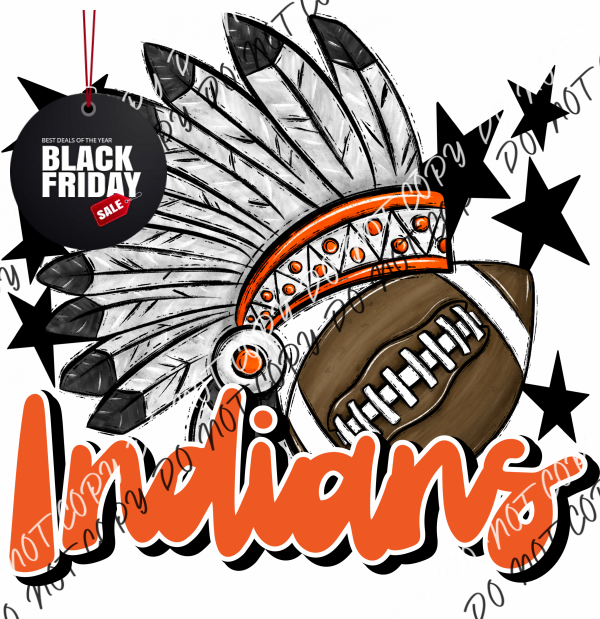 Mascot Indians Football Dtf Transfer (See Color Options) Pocket Size 3 / Orange Transfers