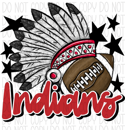 Mascot Indians Football Dtf Transfer (See Color Options) Pocket Size 3 / Red Transfers