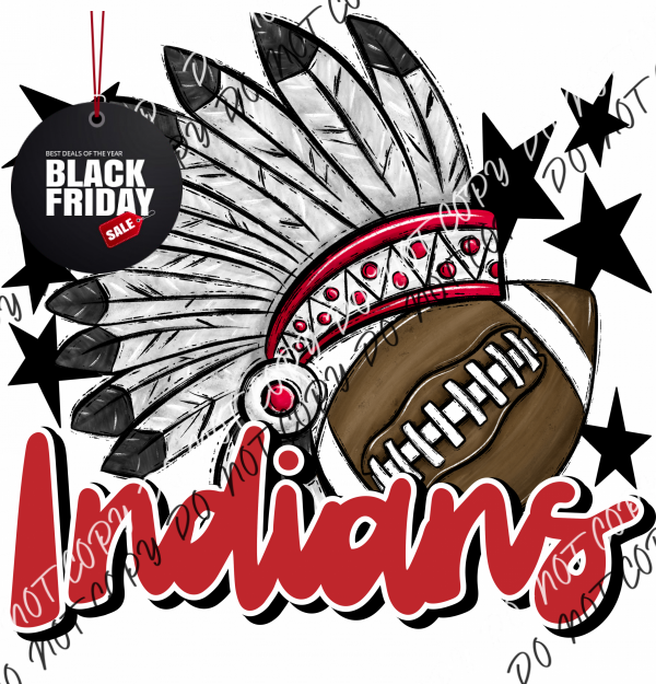 Mascot Indians Football Dtf Transfer (See Color Options) Pocket Size 3 / Red Transfers