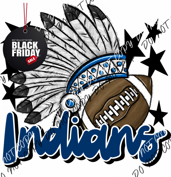 Mascot Indians Football Dtf Transfer (See Color Options) Pocket Size 3 / Royal Transfers