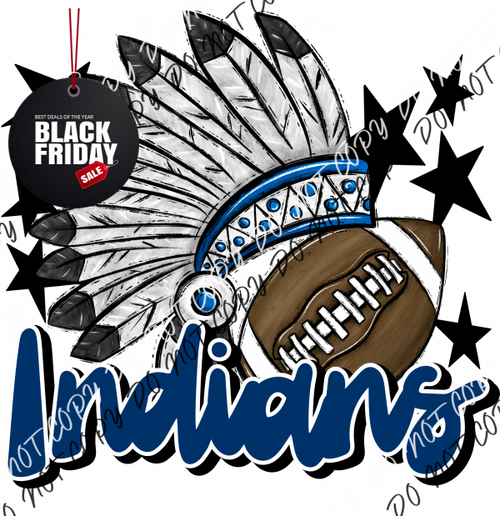 Mascot Indians Football Dtf Transfer (See Color Options) Pocket Size 3 / Royal Transfers