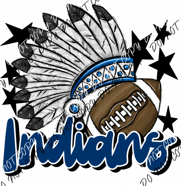 Mascot Indians Football Dtf Transfer (See Color Options) Pocket Size 3 / Royal Transfers