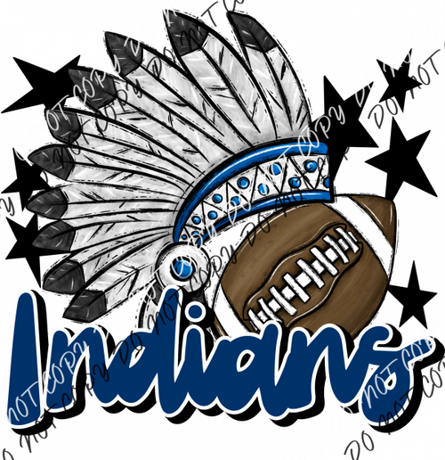 Mascot Indians Football Dtf Transfer (See Color Options) Pocket Size 3 / Royal Transfers