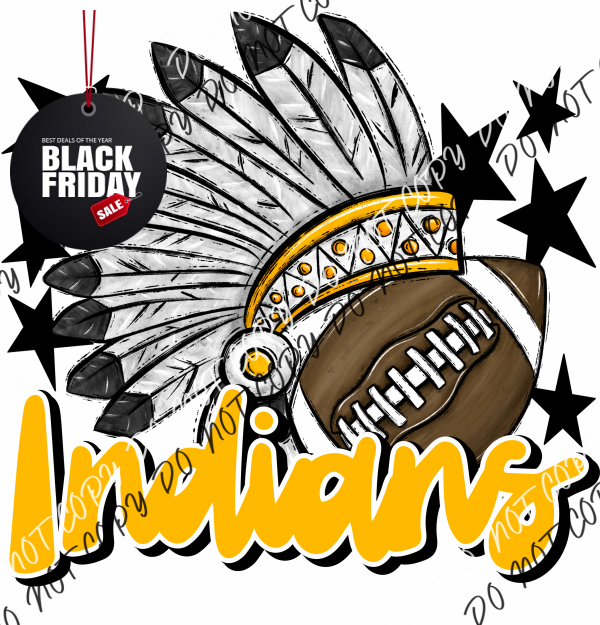 Mascot Indians Football Dtf Transfer (See Color Options) Pocket Size 3 / Yellow Transfers