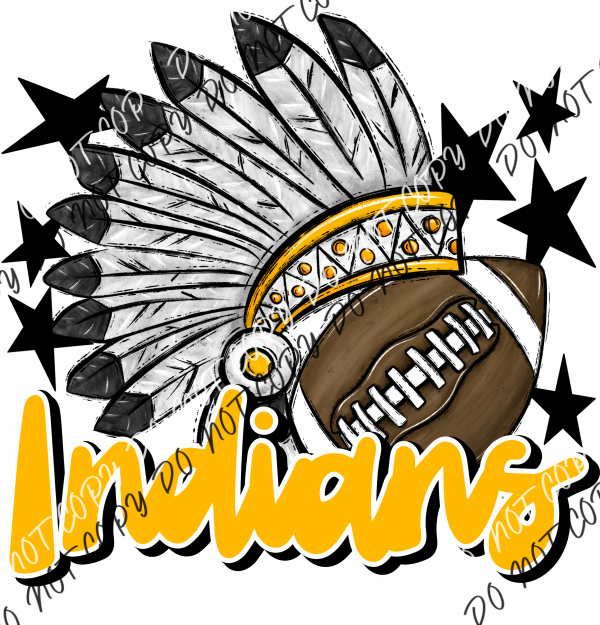 Mascot Indians Football Dtf Transfer (See Color Options) Pocket Size 3 / Yellow Transfers