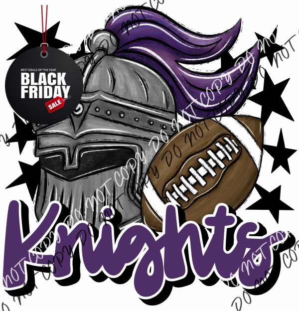 Mascot Knights Football Dtf Transfer (See Color Options) Pocket Size 3 / Purple Transfers