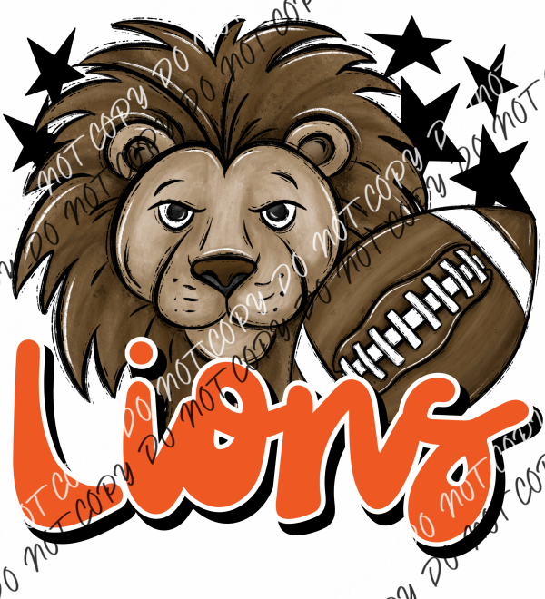 Mascot Lions Football Dtf Transfer (See Color Options) Pocket Size 3 / Orange Transfers