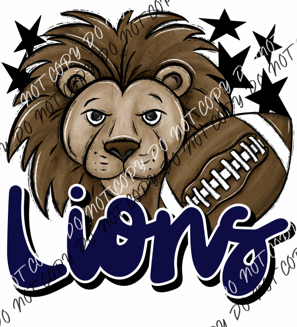 Mascot Lions Football Dtf Transfer (See Color Options) Pocket Size 3 / Navy Transfers