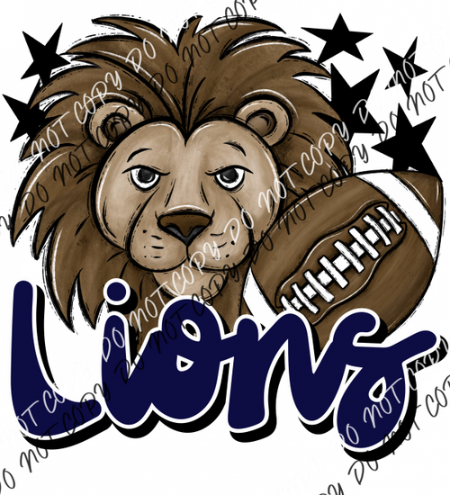 Mascot Lions Football Dtf Transfer (See Color Options) Pocket Size 3 / Navy Transfers