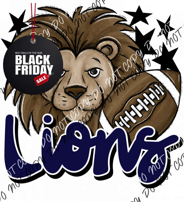 Mascot Lions Football Dtf Transfer (See Color Options) Pocket Size 3 / Navy Transfers