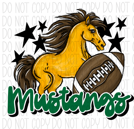 Mascot Mustangs Football Dtf Transfer (See Color Options) Pocket Size 3 / Green Transfers