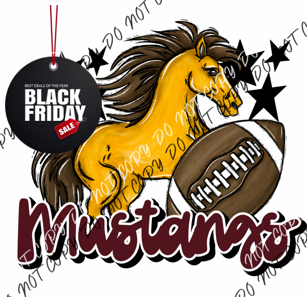 Mascot Mustangs Football Dtf Transfer (See Color Options) Pocket Size 3 / Maroon Transfers