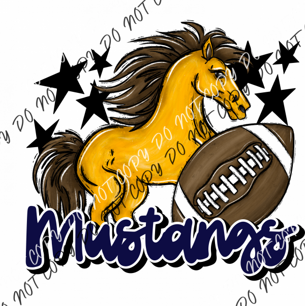 Mascot Mustangs Football Dtf Transfer (See Color Options) Pocket Size 3 / Navy Transfers