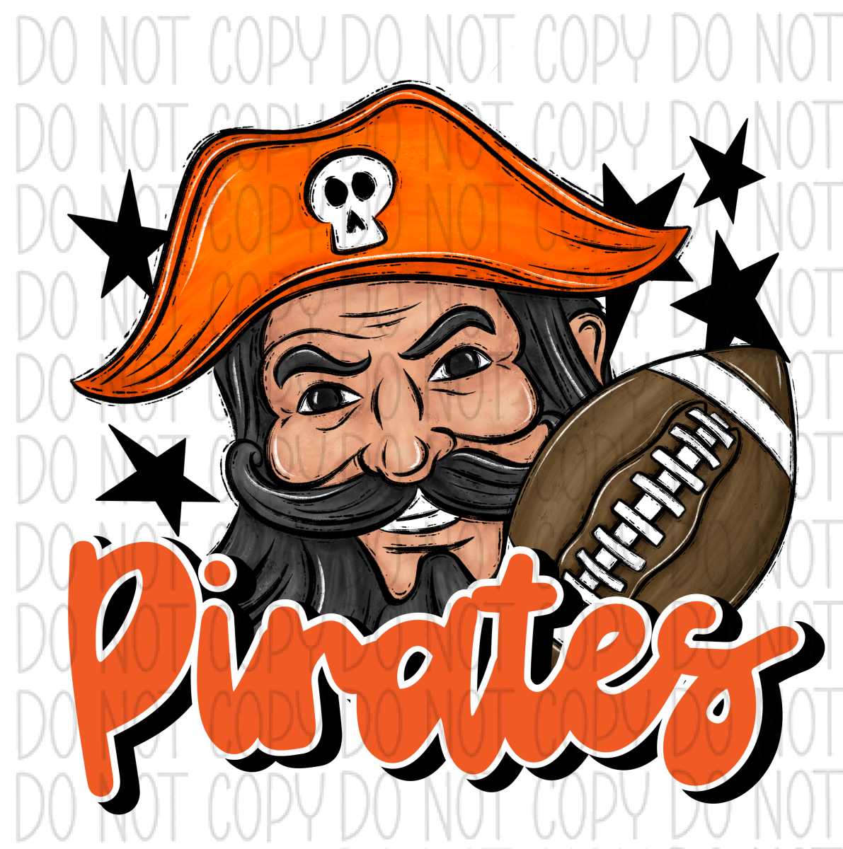 Mascot Pirates Football Dtf Transfer (See Color Options) Pocket Size 3 / Orange Transfers