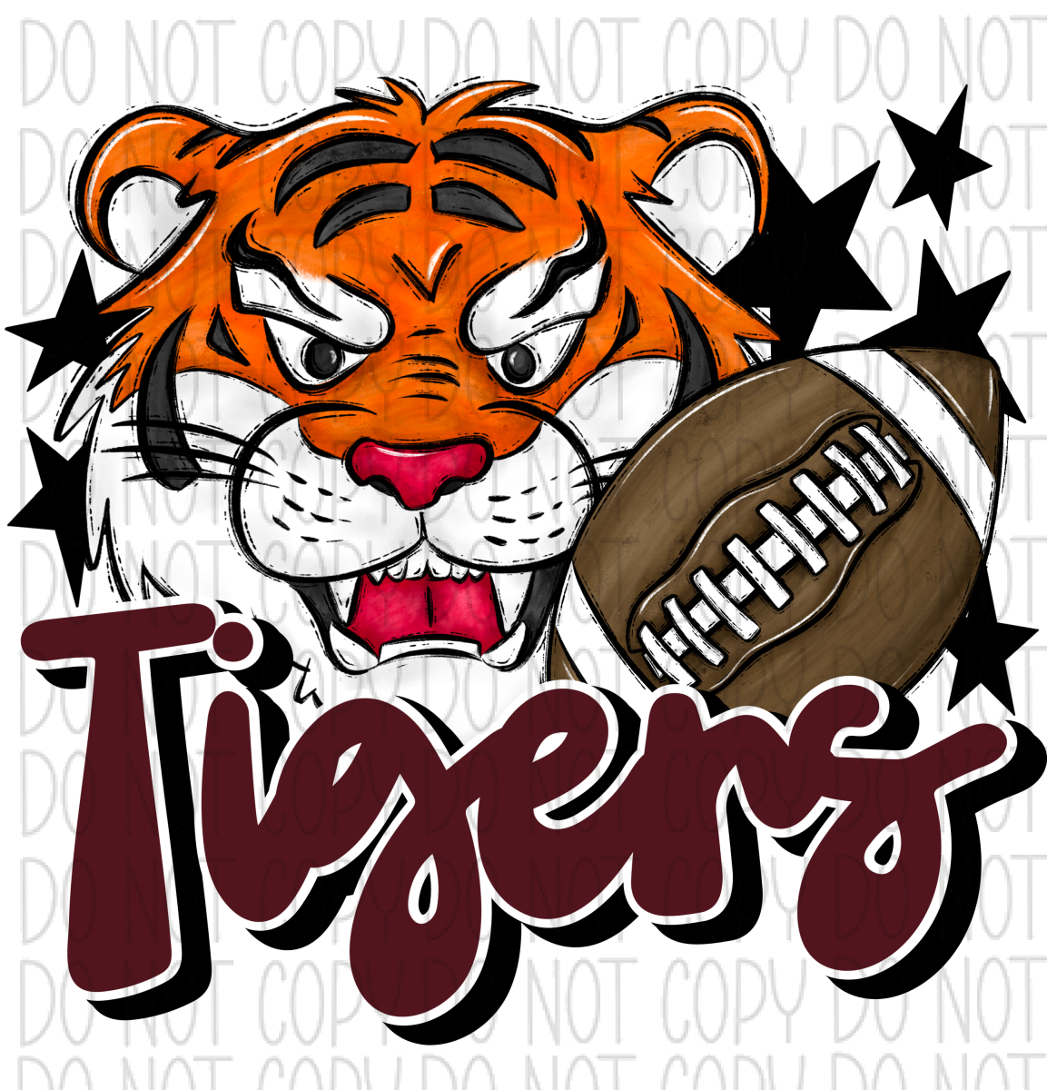 Mascot Tigers Football Dtf Transfer (See Color Options) Pocket Size 3 / Maroon Transfers