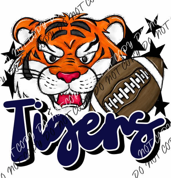 Mascot Tigers Football Dtf Transfer (See Color Options) Pocket Size 3 / Navy Transfers