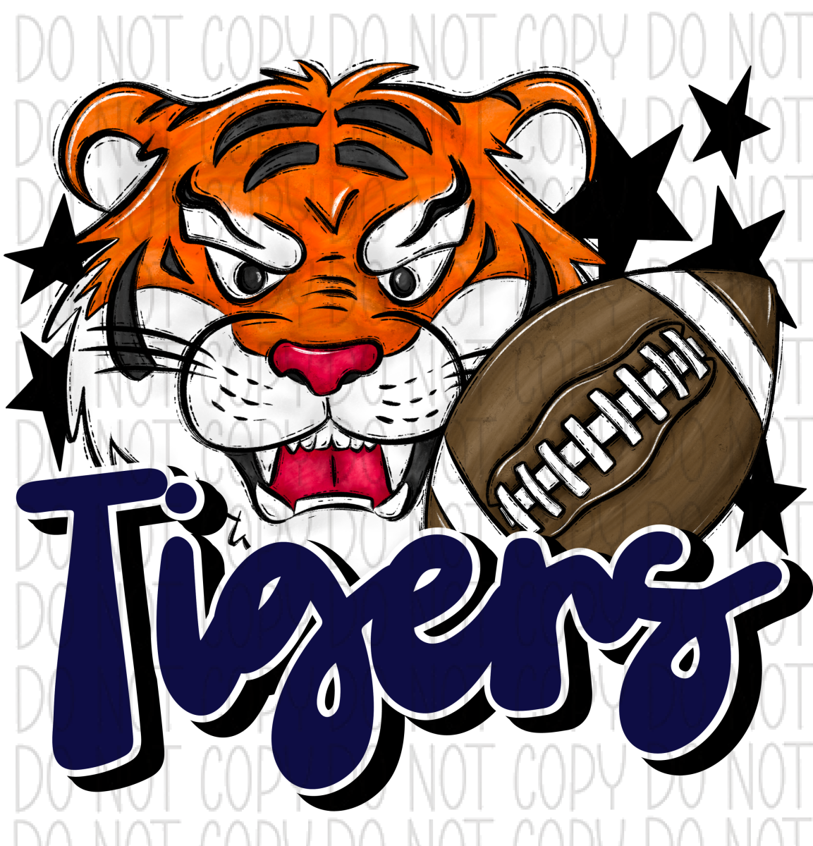 Mascot Tigers Football Dtf Transfer (See Color Options) Pocket Size 3 / Navy Transfers