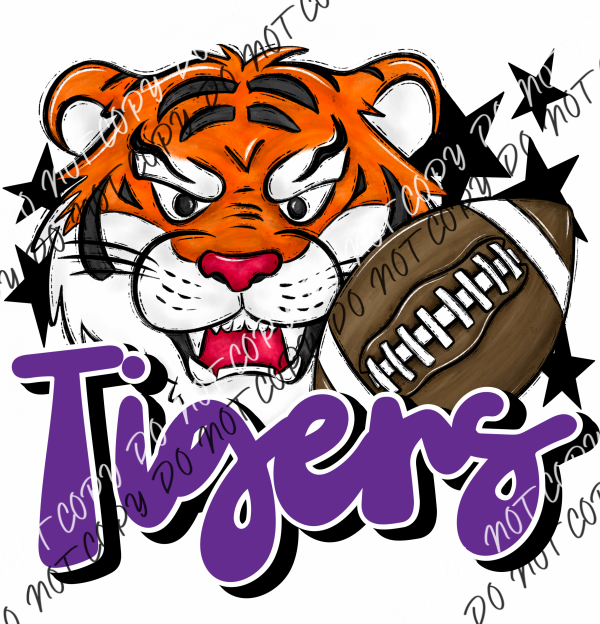 Mascot Tigers Football Dtf Transfer (See Color Options) Pocket Size 3 / Purple Transfers