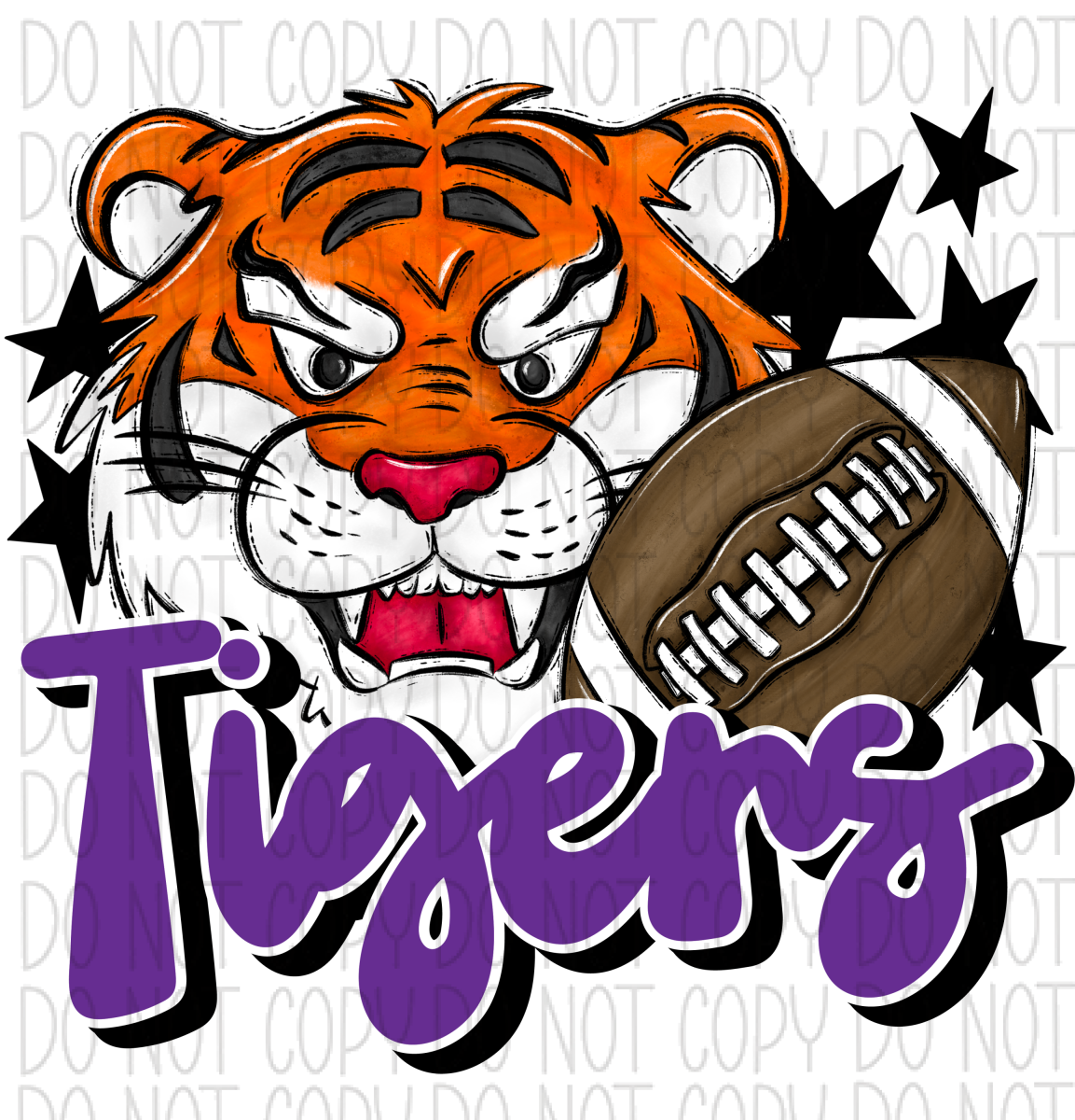 Mascot Tigers Football Dtf Transfer (See Color Options) Pocket Size 3 / Purple Transfers