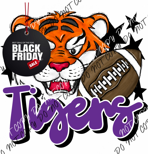 Mascot Tigers Football Dtf Transfer (See Color Options) Pocket Size 3 / Purple Transfers