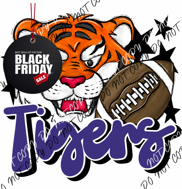 Mascot Tigers Football Dtf Transfer (See Color Options) Pocket Size 3 / Royal Transfers