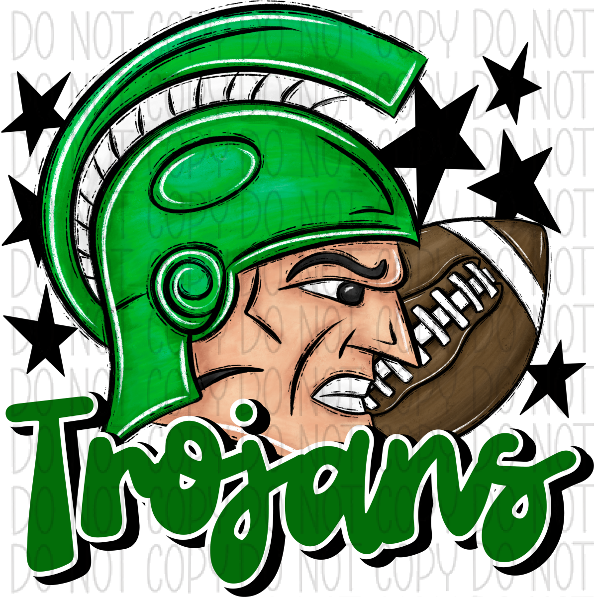 Mascot Trojans Football Dtf Transfer (See Color Options) Pocket Size 3 / Green Transfers