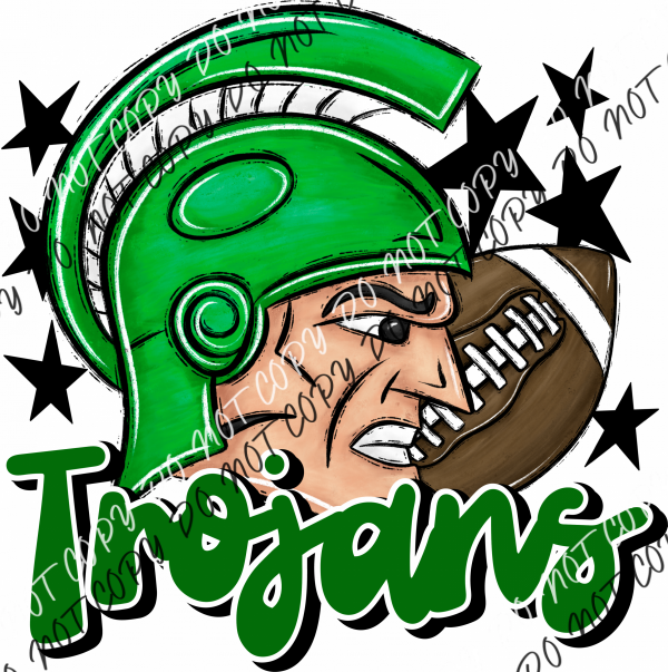 Mascot Trojans Football Dtf Transfer (See Color Options) Pocket Size 3 / Green Transfers