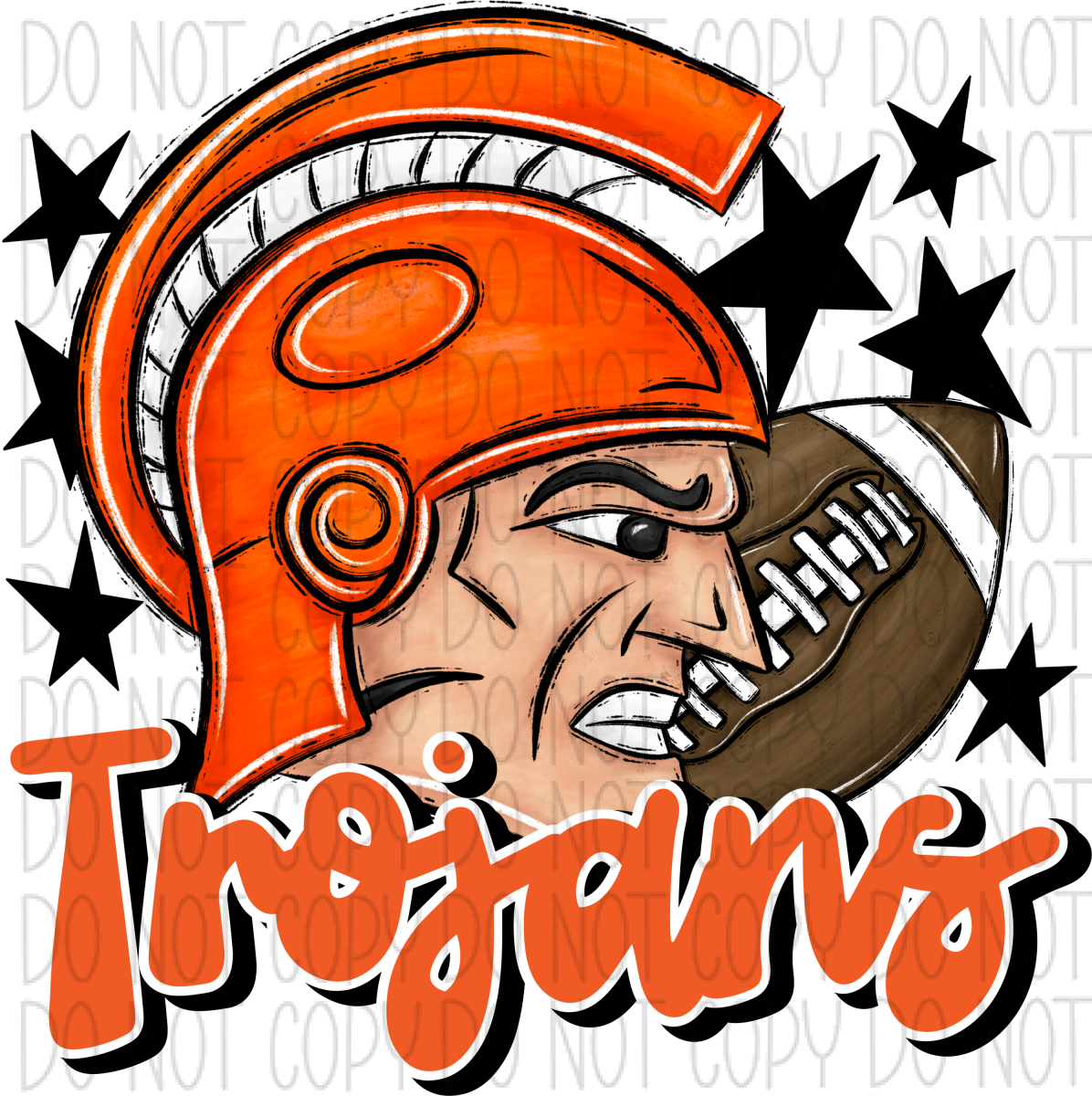 Mascot Trojans Football Dtf Transfer (See Color Options) Pocket Size 3 / Orange Transfers