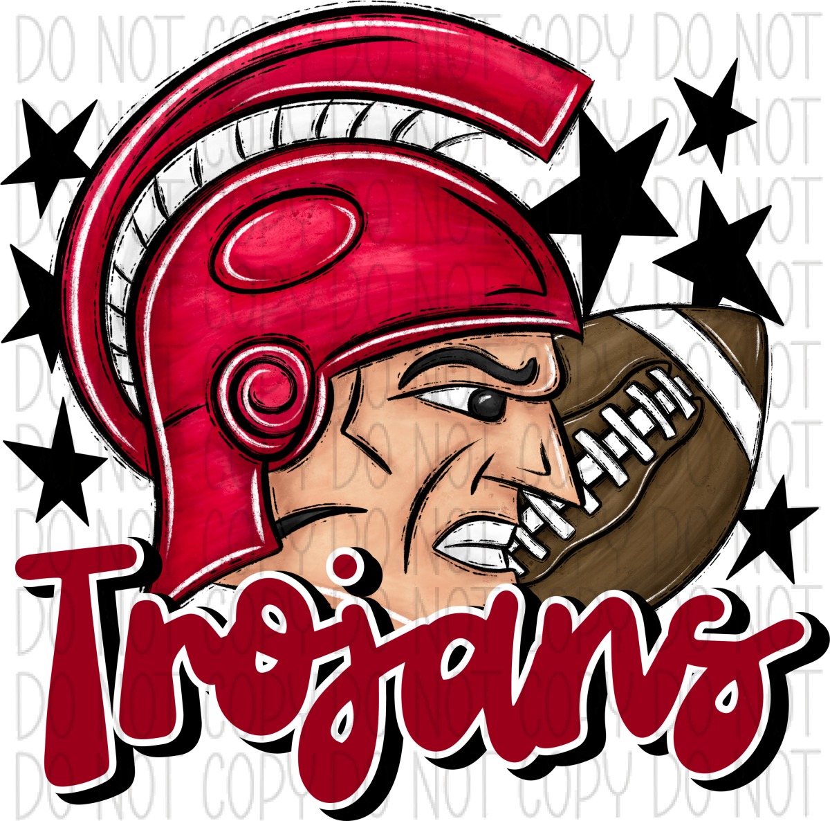 Mascot Trojans Football Dtf Transfer (See Color Options) Pocket Size 3 / Red Transfers