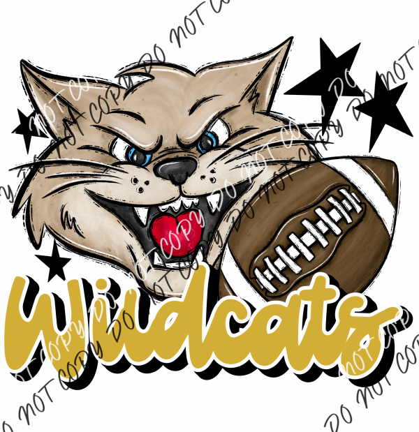 Mascot Wildcats Football Dtf Transfer (See Color Options) Pocket Size 3 / Gold Transfers