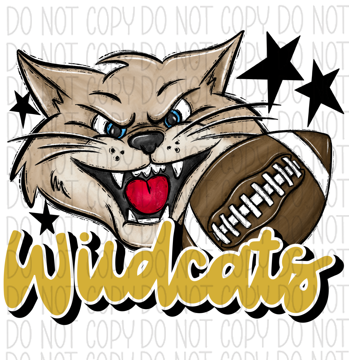 Mascot Wildcats Football Dtf Transfer (See Color Options) Pocket Size 3 / Gold Transfers