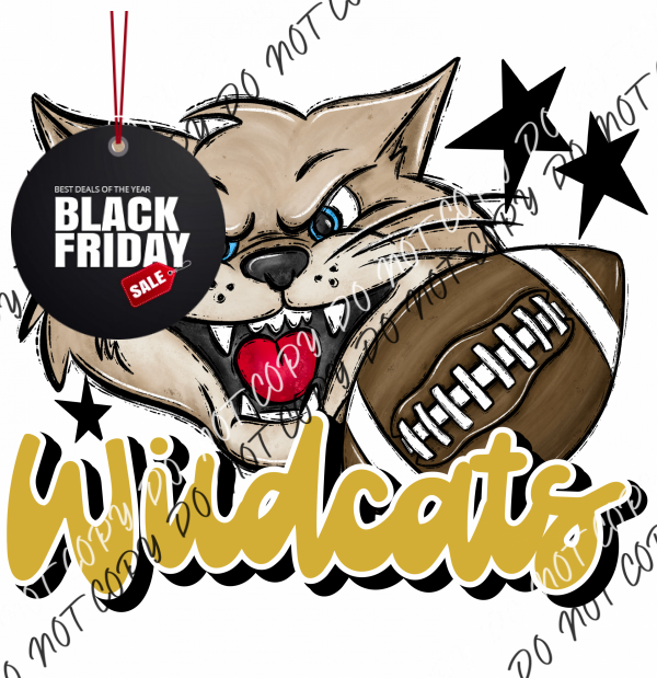 Mascot Wildcats Football Dtf Transfer (See Color Options) Pocket Size 3 / Gold Transfers