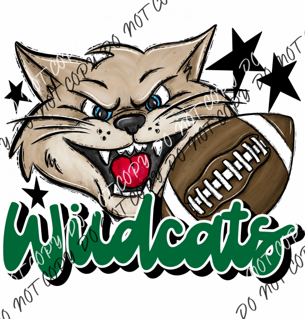 Mascot Wildcats Football Dtf Transfer (See Color Options) Pocket Size 3 / Green Transfers