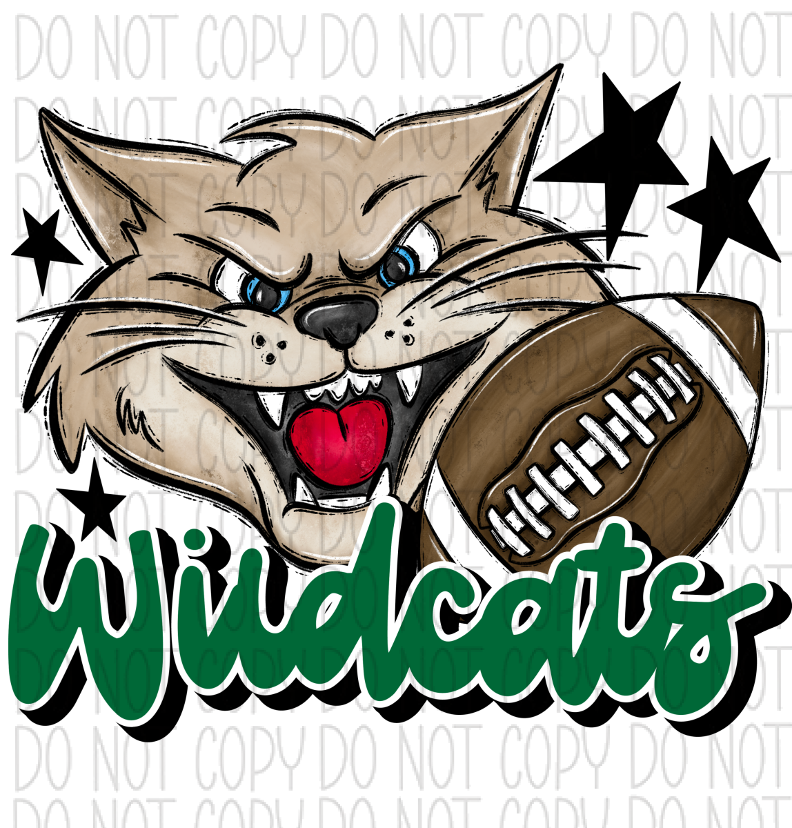 Mascot Wildcats Football Dtf Transfer (See Color Options) Pocket Size 3 / Green Transfers