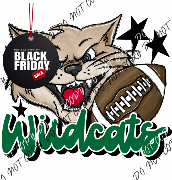 Mascot Wildcats Football Dtf Transfer (See Color Options) Pocket Size 3 / Green Transfers